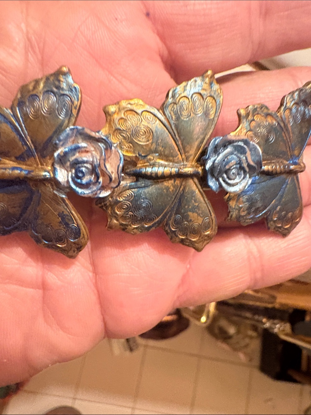 Elegant French Barrette ;Retro ;butterflies and roses
